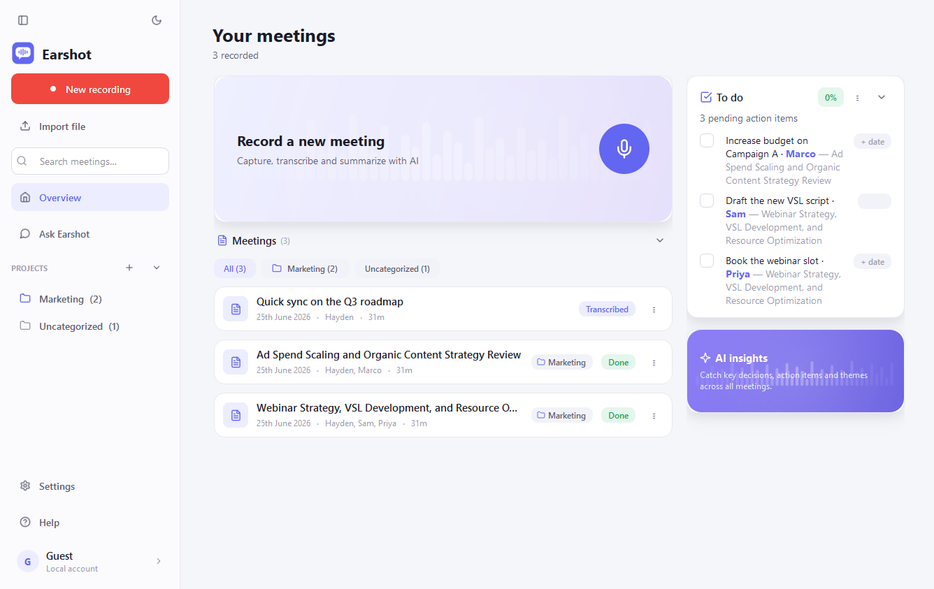 Earshot overview in light theme